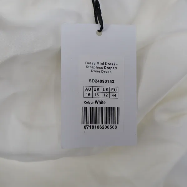 Showpo Betsy White Strapless Draped Rose Mini Dress Size 12 SD24090153 - Image 5