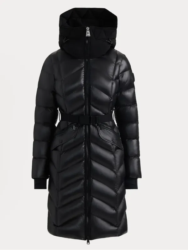 Alpenhaus BELLEVAUX Puffer Coat With Adjustable Belt Black Shiny Sz XL - Image 6