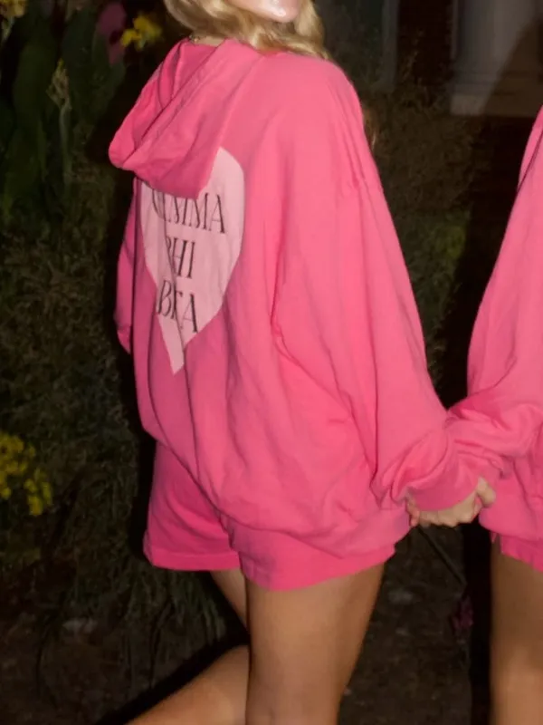 Hot Pink Gamma Phi Beta Hoodie and Shorts Set - Image 2