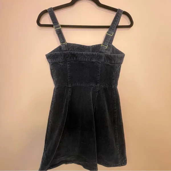 Sky & Sparrow Pinafore Mini Dress Navy Ribbed Corduroy Tortoise Button Size M - Image 4