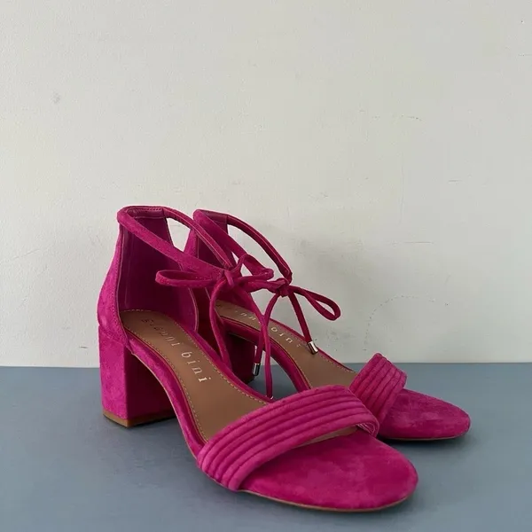 Gianni Bini Rhiaann Pink Fuchsia Suede Ankle Tie Block‎ Heel Sandals - Image 2