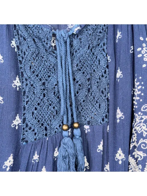 Angie Women's Boho Navy Blue Printed Medium Dress - Image 4
