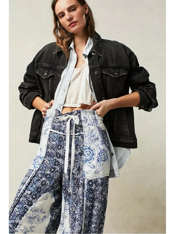Free People Bohemian Cottage Embroidered Floral Sweet It Is Wide Leg Pants Large - Image 4
