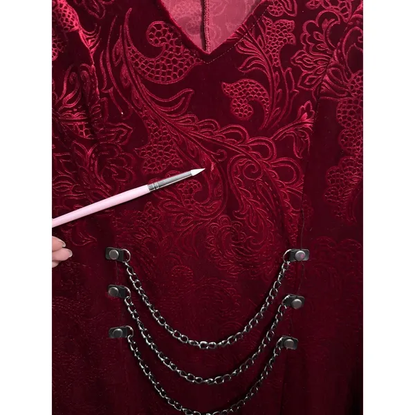 Spirit Halloween Maroon Velvet Brocade Chain Dress Gothic Ren Faire Goth Cosplay - Image 5