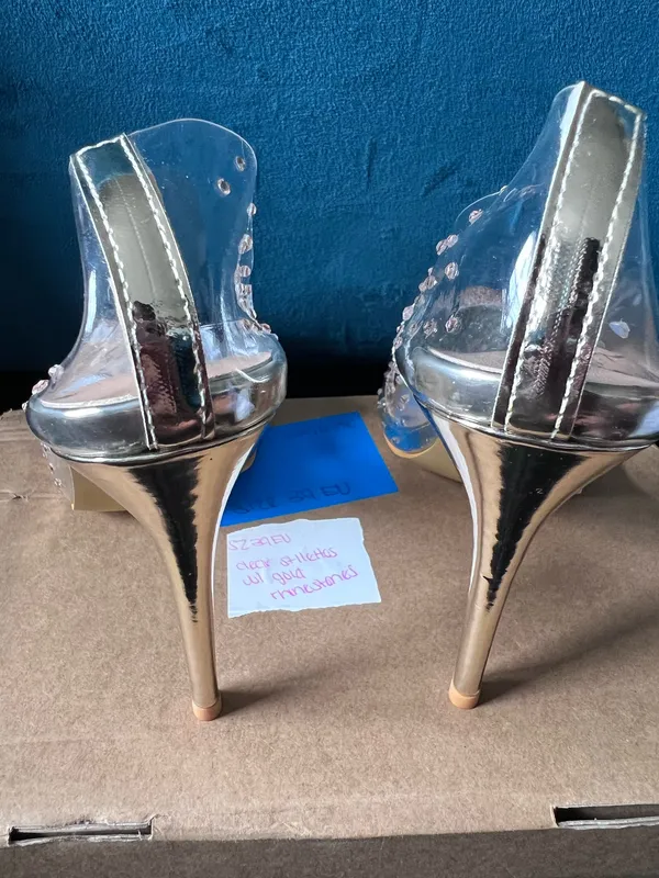 Women’s Clear Rhinestone Pointed Toe Stiletto Heels Gold Pumps US 8.5 EU 39 - Image 5