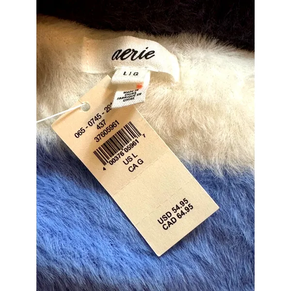 Oversized Bright Fluffy Soft Knit Collar Cuffs Aerie Flurry Crew Sweater L - Image 14