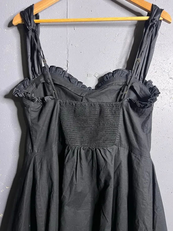 Free People Midnight Magic Stretch Cotton Minidress in Black. Size Large - Image 7