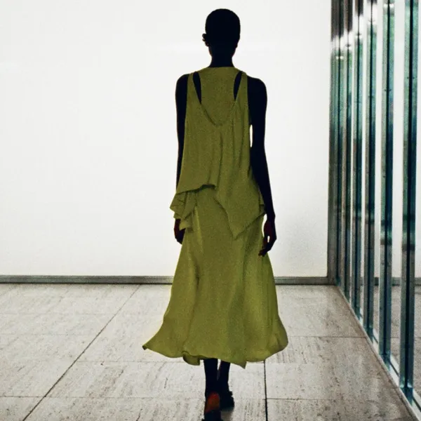 NWT Zara Lime Green Asymmetrical Midi Dress Bloggers Faves - Image 3