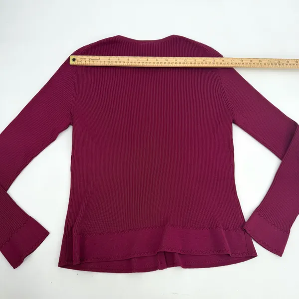 Talbots Silk Cardigan Sweater Womens M Cranberry Burgundy Ribbed Button Front LS - Image 8