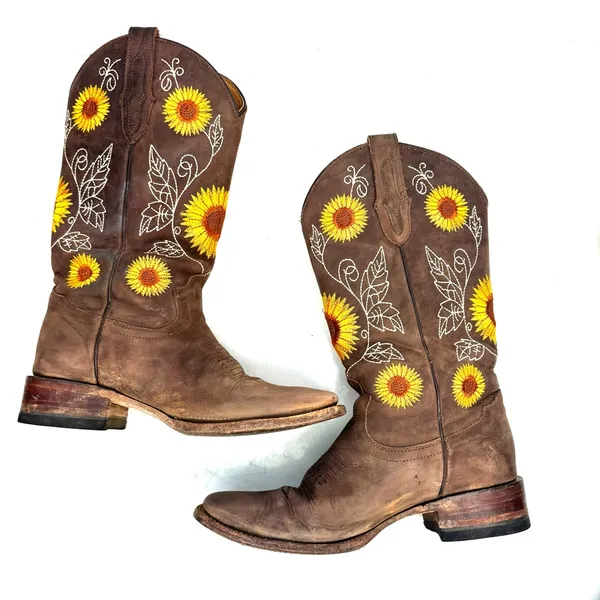Robert Jr. Brown & Yellow Sunflower Cowgirl Cowboy Boots Size 10 - Image 6