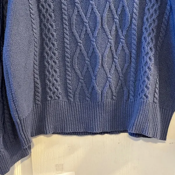 Preswick & Moore Womens Blue Cable Knit V‎ Neck Sweater Size L Cotton Blend - Image 7