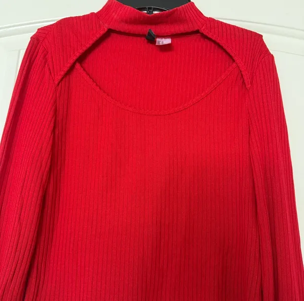 H&M Y2K Cherry Red Ribbed Cut Out Knit Top ❤️ XS | Coquette Glam Party Girl - Image 2