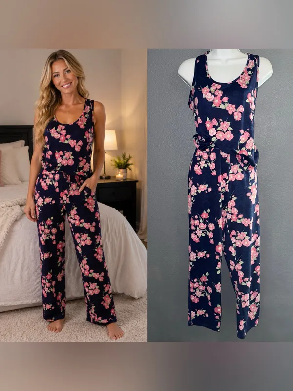 Flora Women’s Pajama Set Floral Pajamas Pants & Tank Top size Medium - Image 2