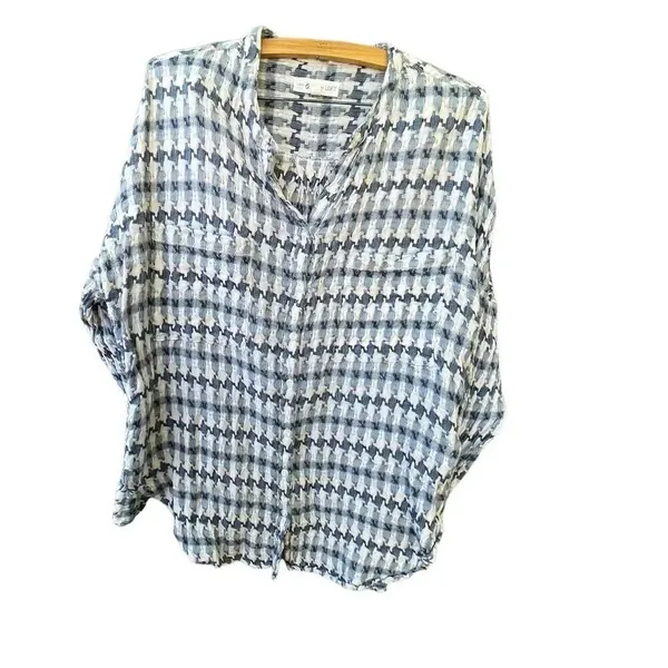 Lou & Grey LOFT houndstooth tie front cotton shirt - Image 4