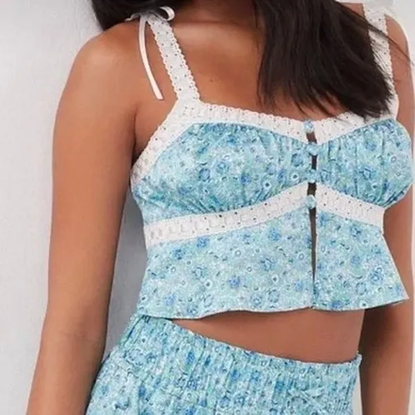 For Love & Lemons Alana Floral Print Lace Strap Cami Camisole Crop Top Size XXS - Image 11