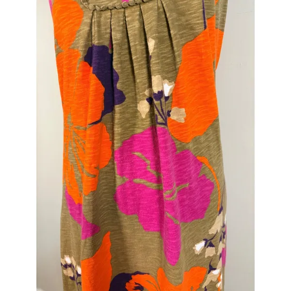 Boden Floral Shift Dress‎ 6L Green Orange V-Neck Crochet Trim Cotton Excellent - Image 8