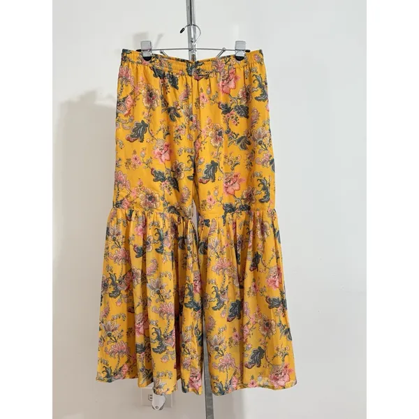 Janasya Yellow Floral Sharara Pants Women Size M Wide Leg Flared Palazzo Boho - Image 2