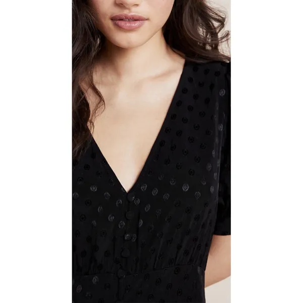 Anthropologie Maeve‎ Eudora Midi Dress in Black Swiss Dot Print Size 12 Sheer - Image 3