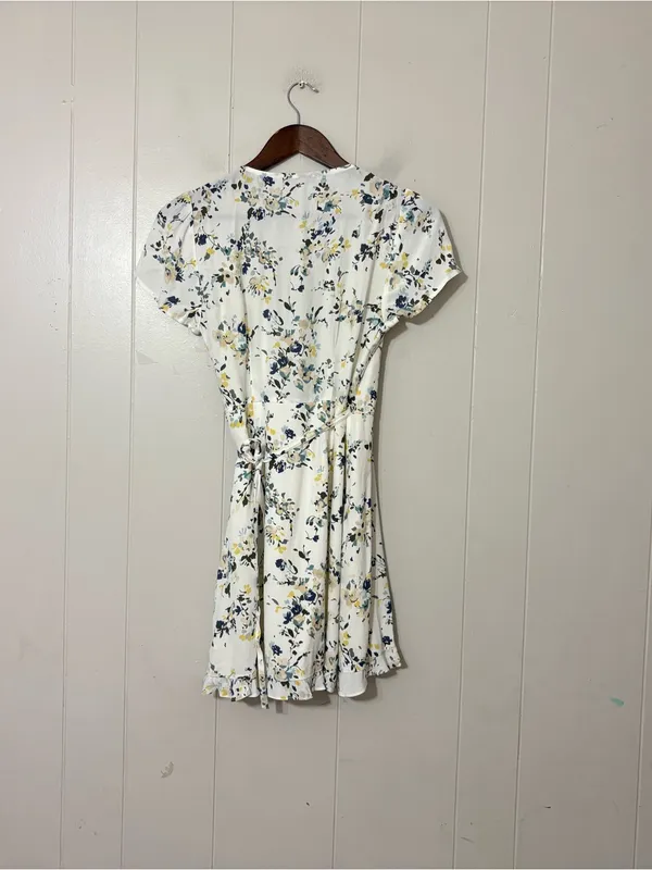 Abercrombie & Fitch Floral Faux Wrap Mini Dress XS White Blue Cottagecore - Image 10
