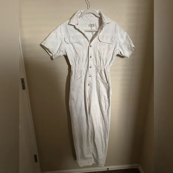 Free People Marci Denim Coveralls Utility Overalls‎ Sz XS in White - Image 4