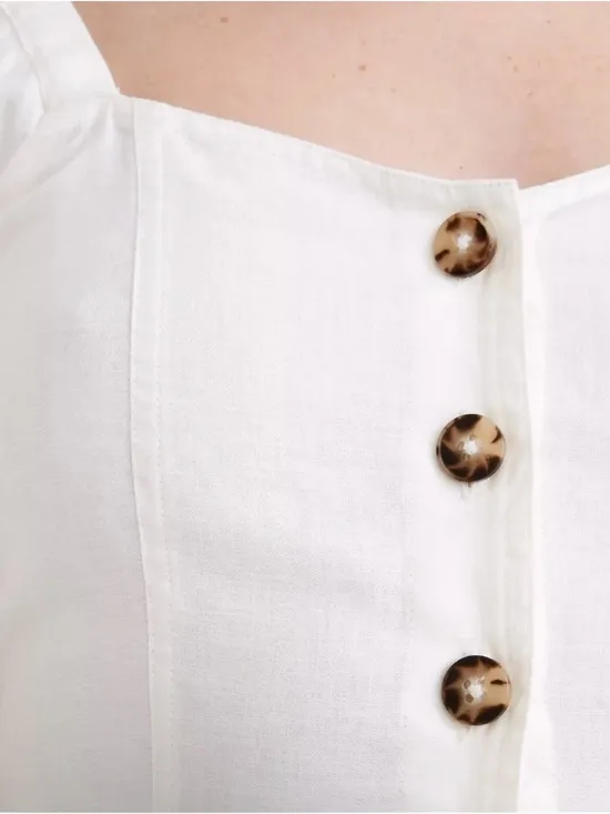 Madewell Linen-Cotton Puff-Sleeve Mini Dress in‎ Lighthouse Size 6 - Image 4