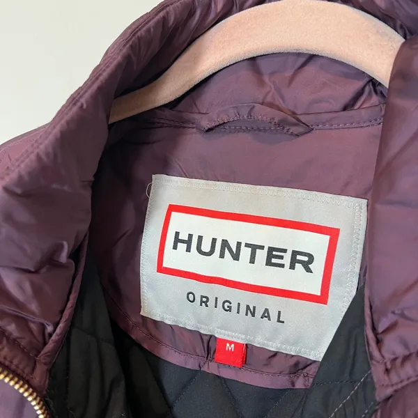 Hunter Original Women's Quilted Jacket Plum Purple Gold Zip Puffer Coat Medium - Image 3