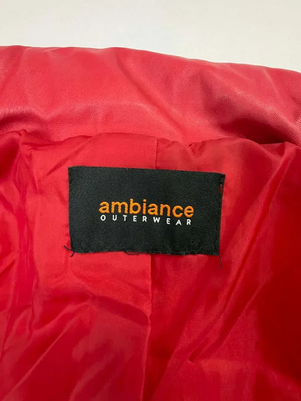 Ambiance Outerwear Women's Red Faux Leather Cropped Puffer Jacket - Image 4