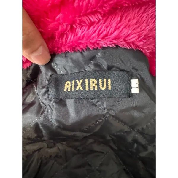 AIXIRUI Pink Faux Fur Coat Jacket Size Large Plush Hook Closure Statement Pink - Image 6