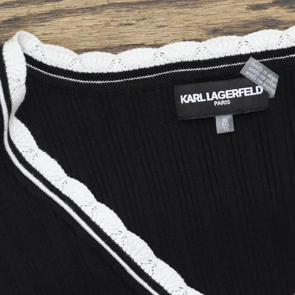NEW Karl Lagerfeld Paris Womens Lace-Trim Sweater Tank Top Black Soft White XL - Image 5