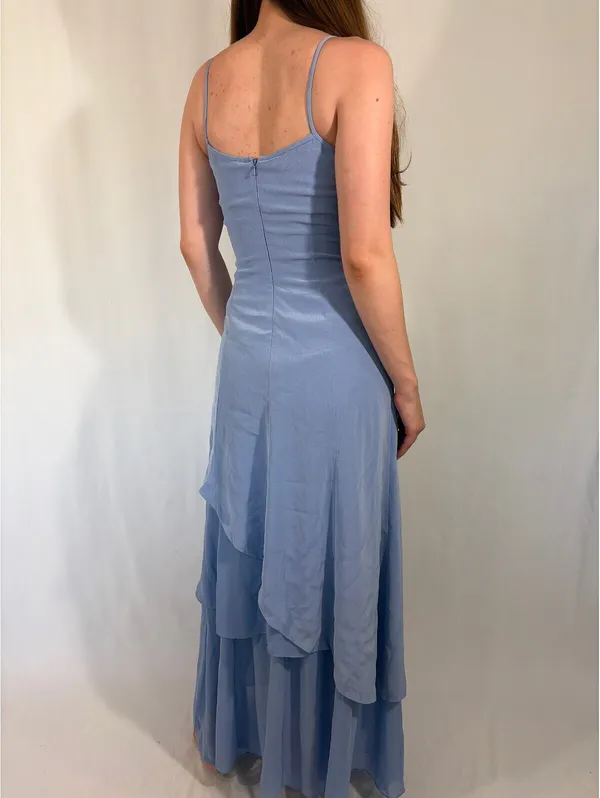 Beaded Embroidered Powder Blue Vintage Evening Dress - Image 2