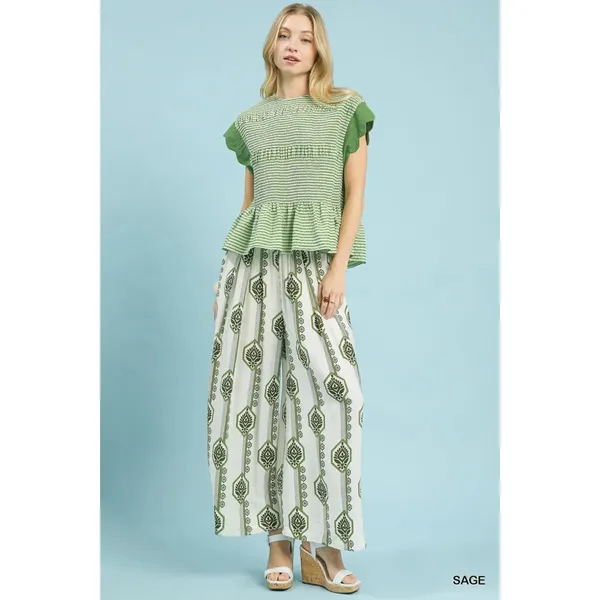Umgee Geometric Boho‎ Print Wide Leg Pants - Large - Image 4