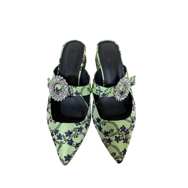 ASOS DESIGN Mules 8 Floral Green Rhinestone Buckle‎ Block Heel Pointed Toe - Image 3
