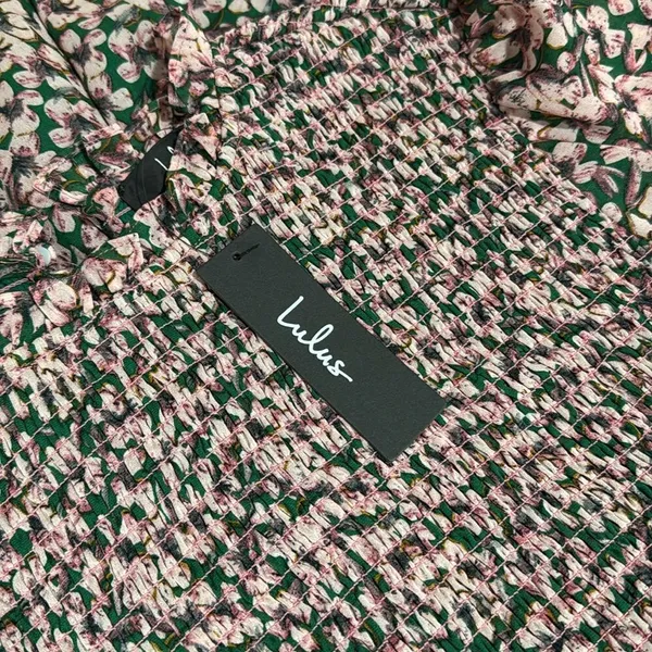 Lulus XL Floral Forever Green and Pink Smocked Skater Dress NWT - Image 3