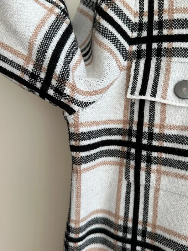 Rachel Zoe Women’s Plaid Sweater Jacket, Black/White/Tan, Fall Outerwear, Large - Image 6