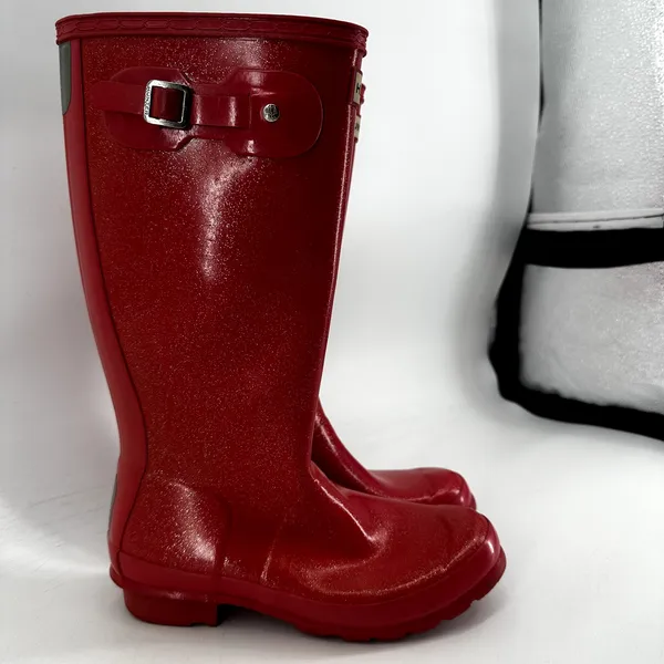 Hunter Original Tall Gloss Rain Boots Buckle Waterproof Rubber Military Red 5 - Image 3
