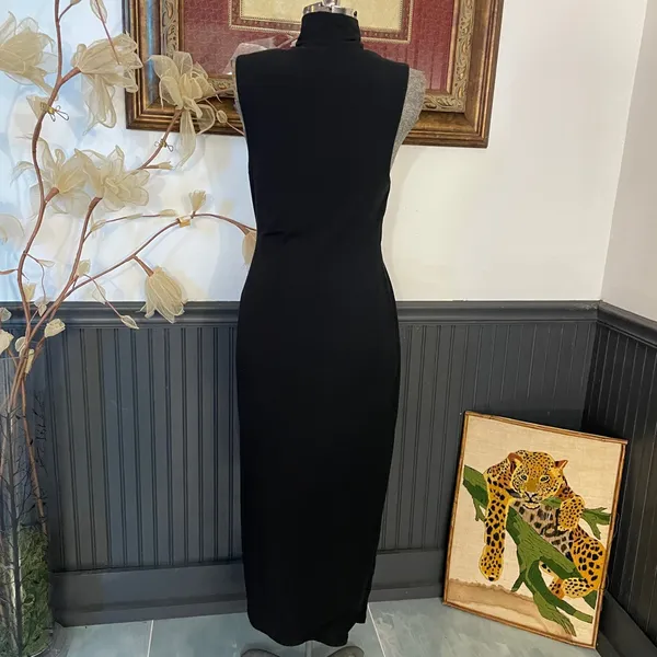 Good American Black Mock Neck High Slit Midi Dress Size 3 (Large)🧡🎀 - Image 8