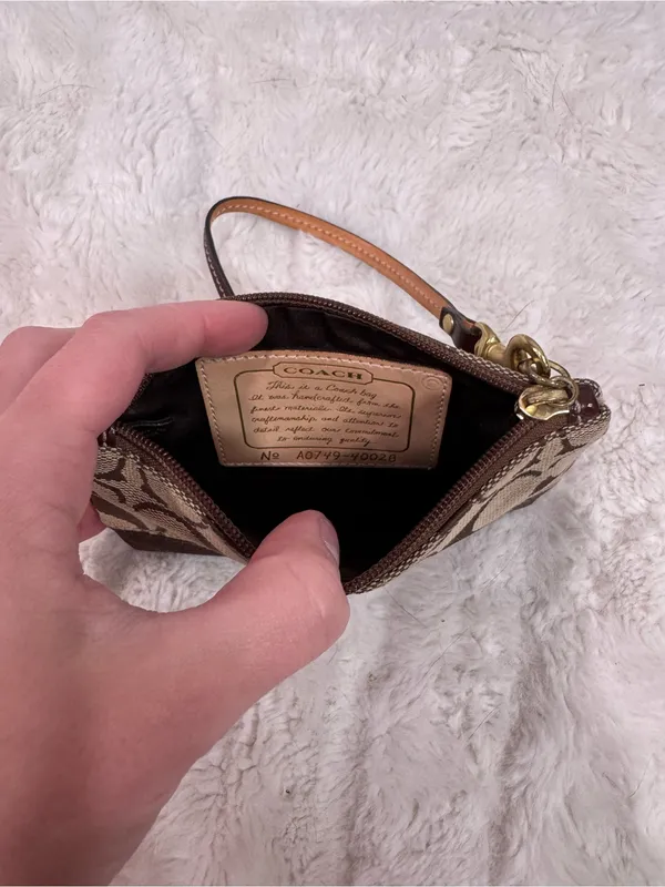 Coach Signature Canvas Wristlet in Khaki and Brown with Leather Strap - Image 2