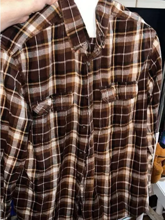 Brown Plaid Button-Down Shirt - Classic Everyday Layering Top - Image 2