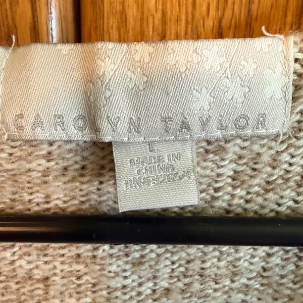 Carolyn Taylor Womens Large Beige Cable Knit Ruffle Shawl Collar Cardigan - Image 3