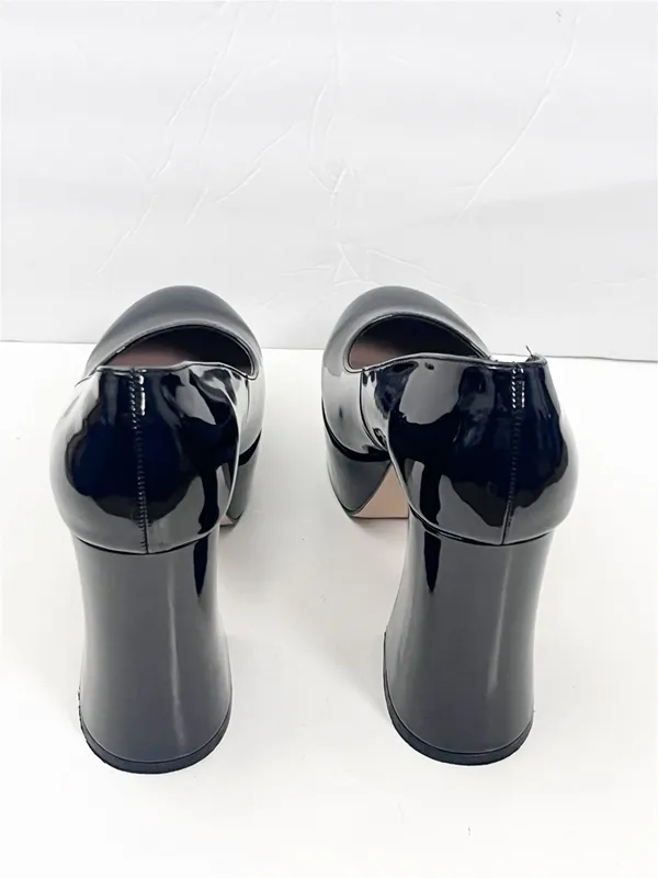 LULUS Joanah Black Patent Leather Round Toe Chunky Platform Block Heels Size 9 - Image 10