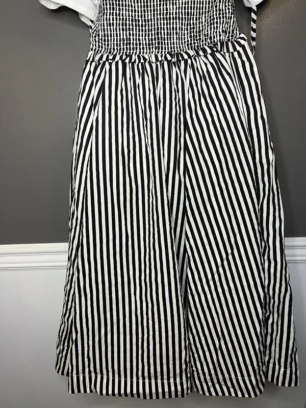 Maeve Anthropologie Dress Womens Petite Medium Black White Striped Smocked Midi - Image 8