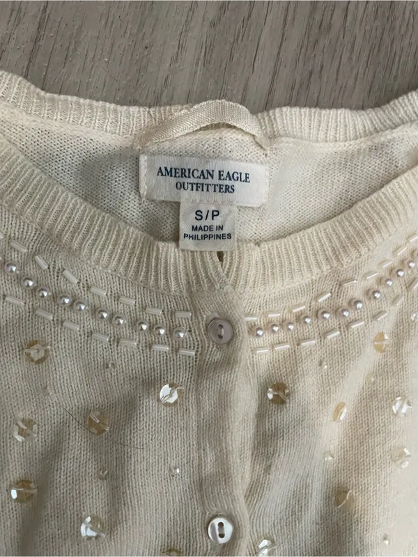American Eagle Outfitters Cream Beaded Knit Cardigan - Image 2