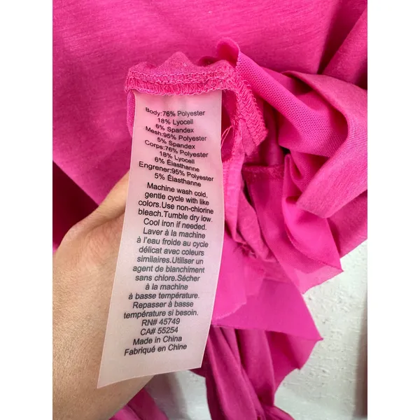 Nanette‎ Lepore Magenta Pink Cold Shoulder Cowl Neck Long Sleeve Top Mesh Trim M - Image 6