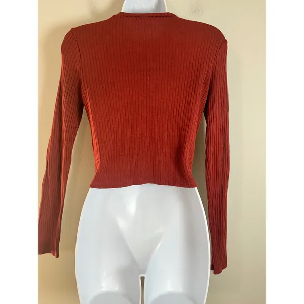 Reformation Jeans Womens XS Rust Red Ribbed Long Sleeve Cropped Top Tencel USA - Image 3