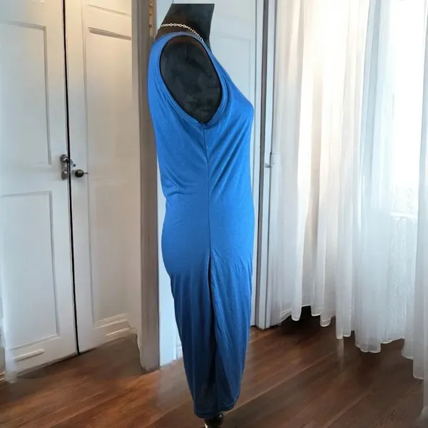 Sleeveless Ruched Bodycon Dress Blue Casual Party‎ Cocktail Club Midi - Image 3