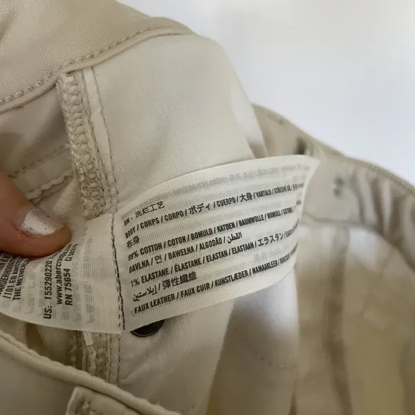 Abercrombie & Fitch white tan‎ leather topped straight leg jeans size 29 cotton - Image 6