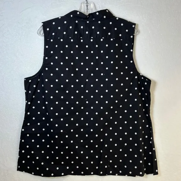 Denim & Company Womens XL Black White Polka Dot Sleeveless Button Down Shirt - Image 2