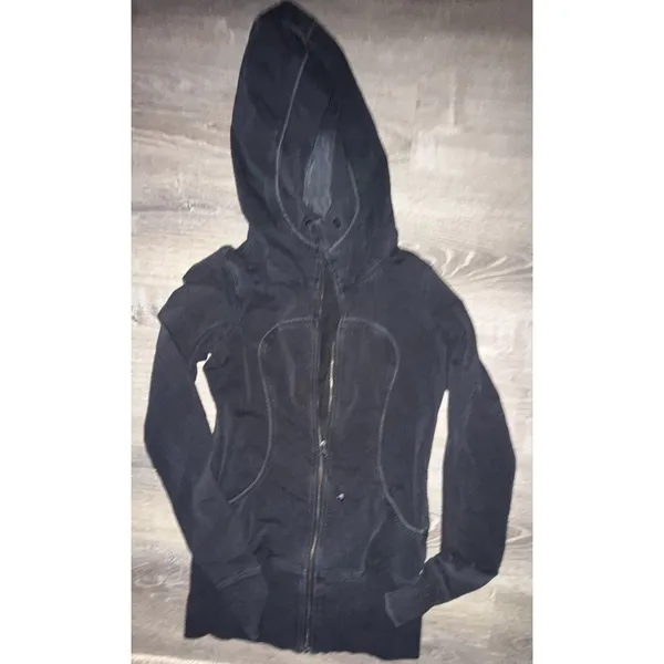 Vtg Lululemon Scuba Hoodie Women’s 6-8 Black Full Zip Yoga Jacket Thumb Holes - Image 11