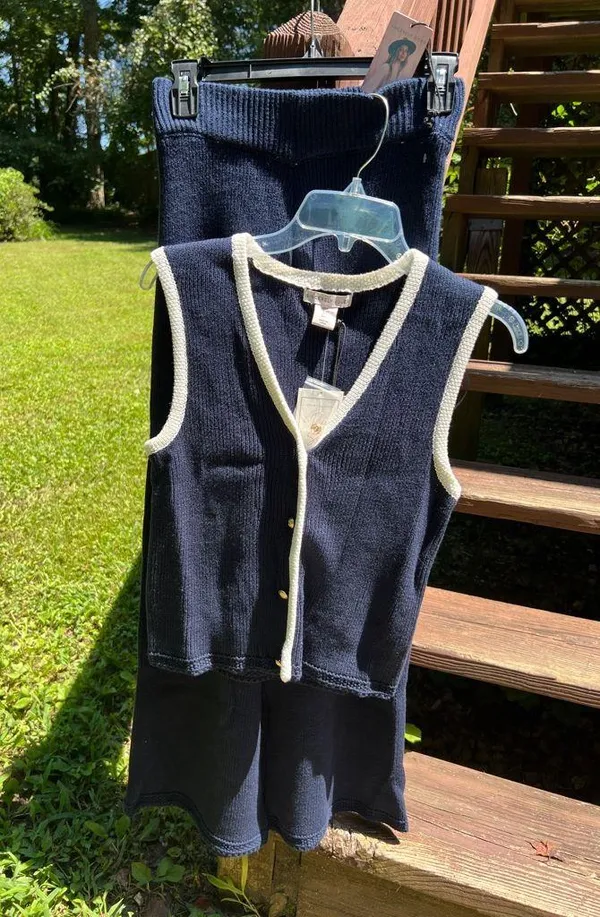 Sincerely Jules Women’s 2Pc Navy Knit Sweater Set,Vest+Wide/Flare leg Pants|SZ:S - Image 16