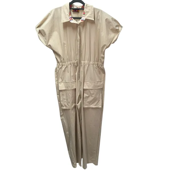 New Julia Romper Boutique Womens Small Jumpsuit Cargo Khaki Short Sleeve‎ - Image 2